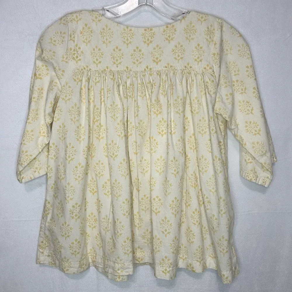 Hannah Kate Girls Babydoll Top Cream Yellow Button Back Pleated 3/4 Sleeve 14